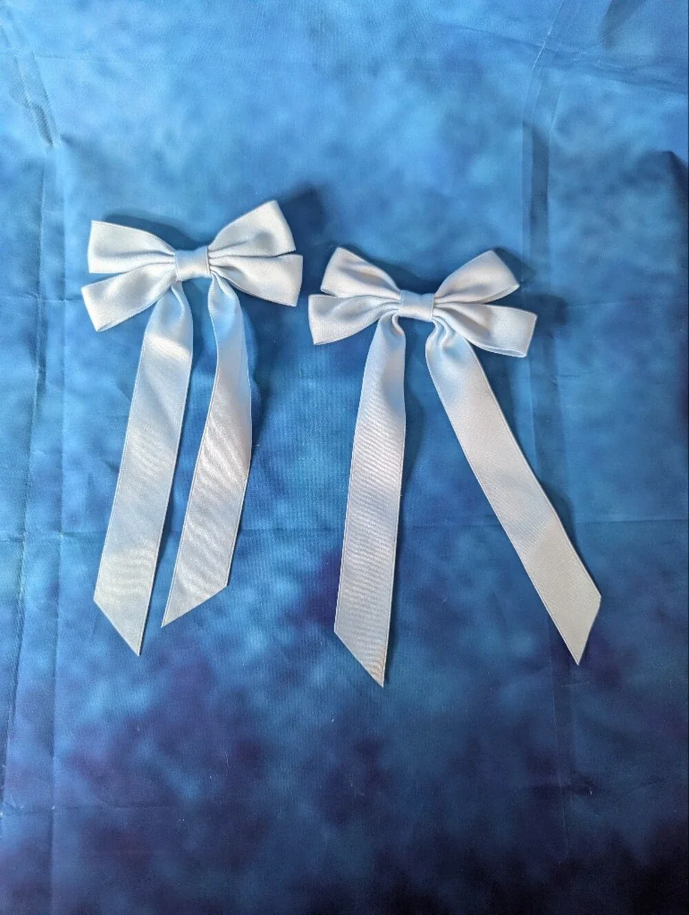 Double Layer Ribbon Bow Hair Accessory Set Of 2 Light Blue With Alligator Clip